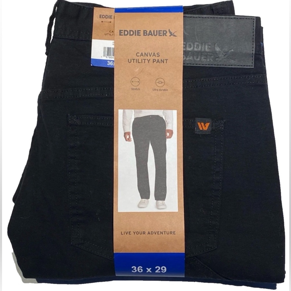 NWT Eddie Bauer Men's Straight Black Canvas Utility Pants 36x29 - Picture 4 of 4